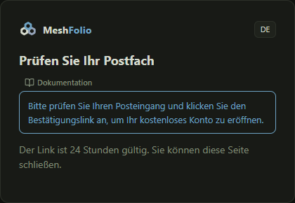 Die Seite, die Sie bittet, den Bestätigungslink in Ihrem Postfach anzuklicken