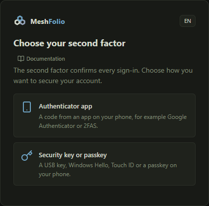 The choice between authenticator app and security key or passkey