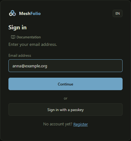The sign-in page with the field for the email address